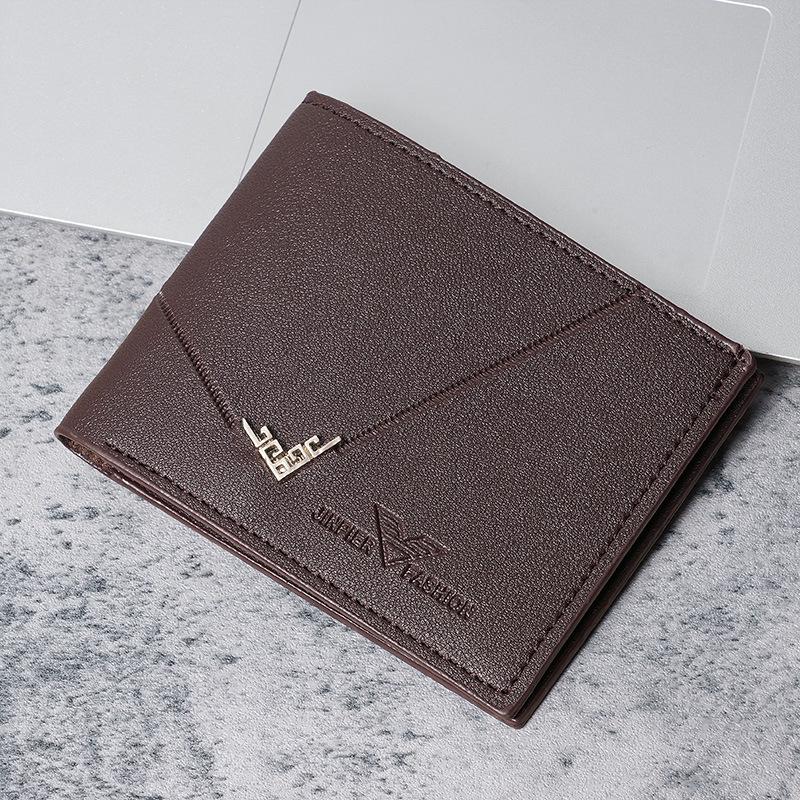 Мужской модный короткий кошелек с множеством отделений для карт - узор личи и горизонтальная строчка