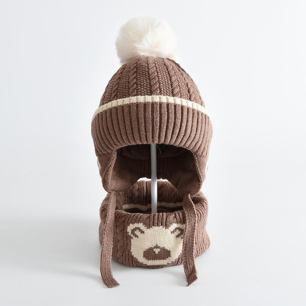 Детский милый зимний набор: шапка с ушками медвежонка и шарф - Теплый, ветрозащитный вязаный комплект для школьников