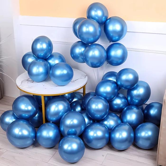 100Szt Balony Metaliczne  Lateksowe Niebieskie Duże  30Cm Chrom Urodziny