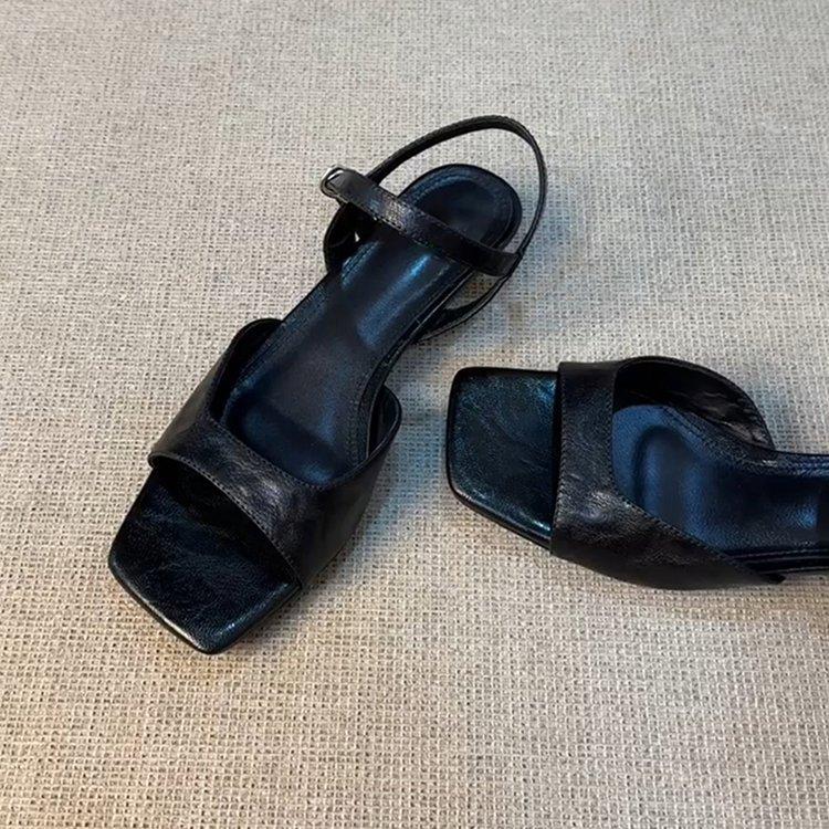 Soft leather version~ French temperament sandals women's spring new niche retro high heels with thick heels Roman shoes