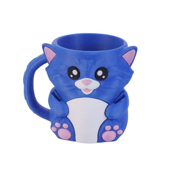 Blue Cat Ice Cream Cup Holder for 16 Oz Pints Ice Cream Cooler Container with Built-In Snack Drawer And Matching Spoon Comfortable Grip Soda Cup Gifts