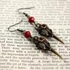 Fashion Beaded 3D Crow Crow Skull Resin Dangle Earrings Vintage Bronze Wiccan Jewelry Gothic Steampunk Funny Women's Party Gift