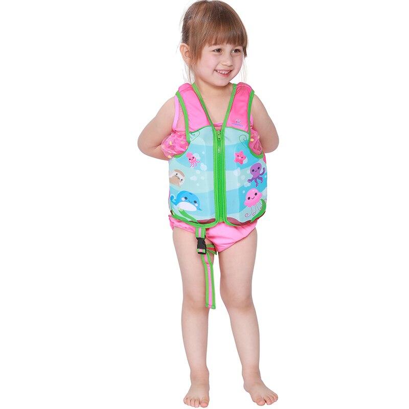 Summer Children Sleeveless Zipper Swim Life Jackets Kids Boys Girls Adjustable Life Vests Cartoon Balanced Flotation Swimsuit
