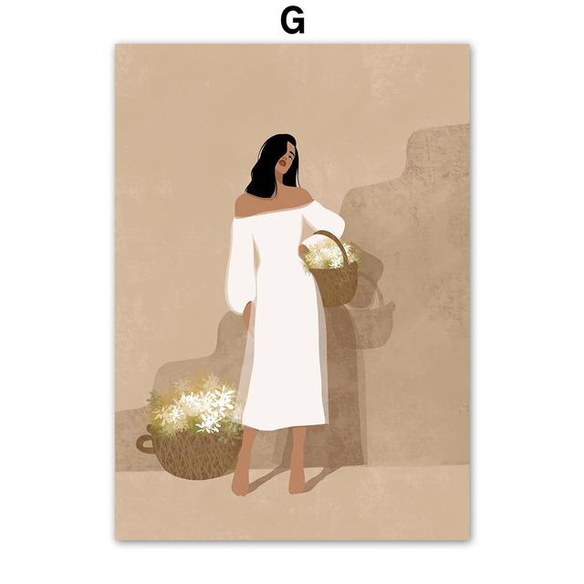 Vintage Girl Vase Flower Plant Leaf Boho Nordic Posters And Prints Wall Art Canvas Painting Wall Pictures For Living Room Decor No Frame
