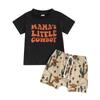 Toddler Boy Western Shorts Set Letter Print Short Sleeve T-Shirt with Horse Pattern Shorts 2Pcs Outfit