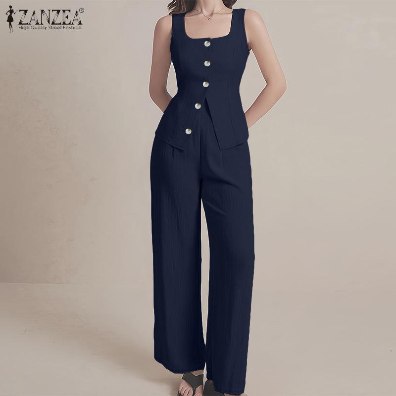 ZANZEA Women Sleeveless Tank Tops and Pants Summer Two Piece Suit Sets