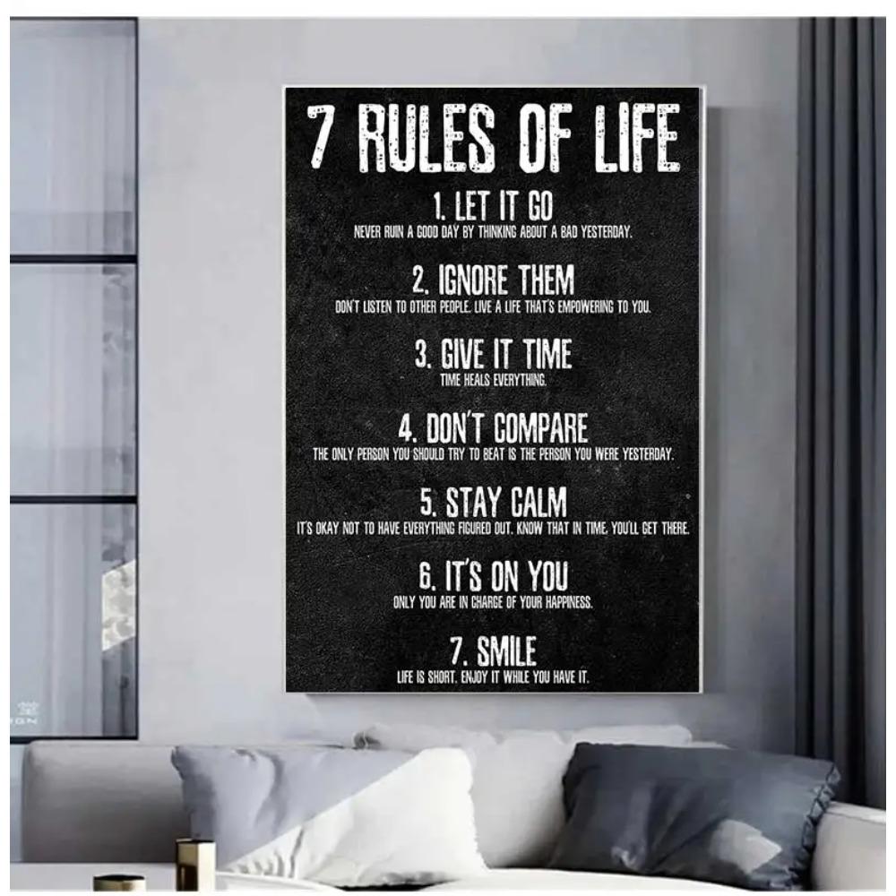 Motivational Posters and Prints on The Wall Canvas Painting Art Picture for Living Room 7 Rules of Life Watch Your Thoughts