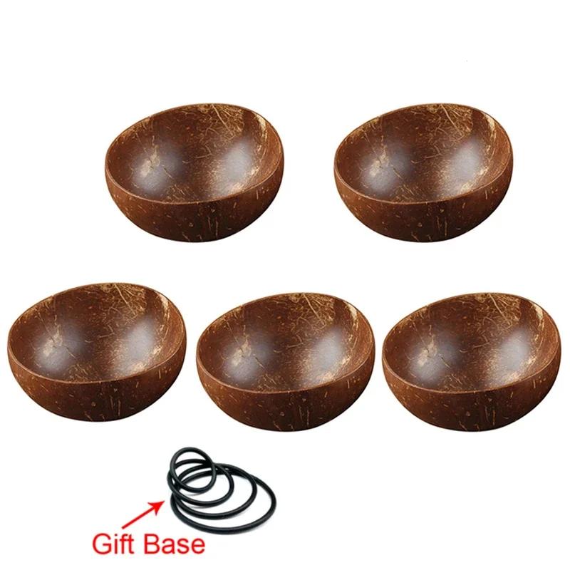 12-15 см набор натуральных кокосовых мисок, деревянная миска для салата, рамэн, набор ложек из кокосового дерева, кокосовый смузи, кухонная посуда, кокосовая миска