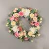 1 Pc Artificial Peony Flower Wreath 40cm Flower Door Wreath with Green Leaves Spring Wreath for Front Door Wedding Wall Home Decoration