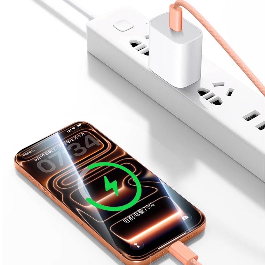 Универсальный кабель USB C для быстрой зарядки PD 60 Вт, для передачи данных, для iPhone 17 16 Pro Max 17 Air, оранжевый, в нейлоновой оплетке, поддержка Carplay