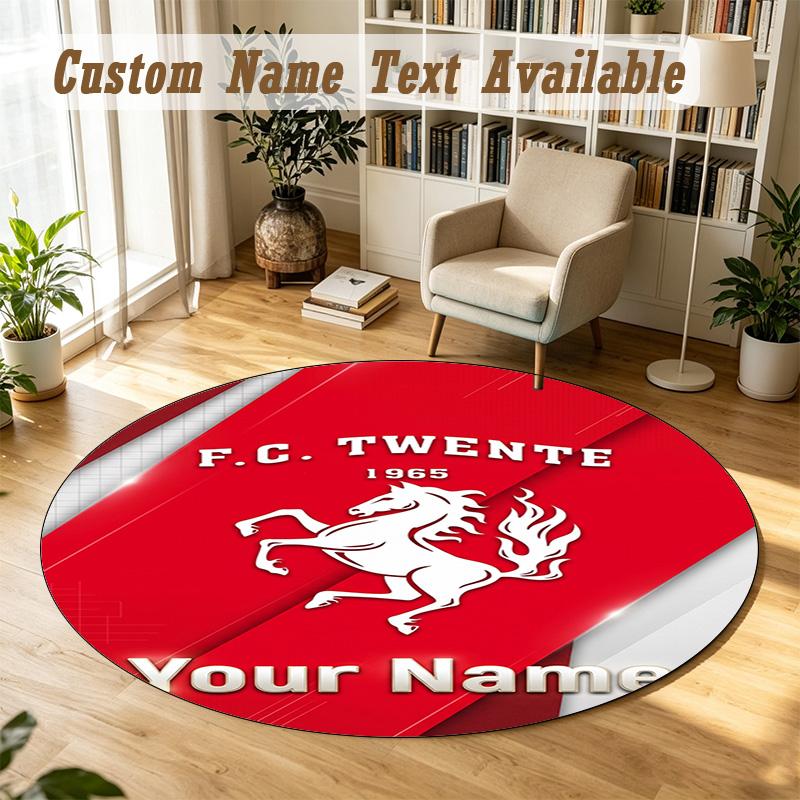 Round Rug Custom NameFC Twente Pattern Non Slip Carpet Home Floor Decor