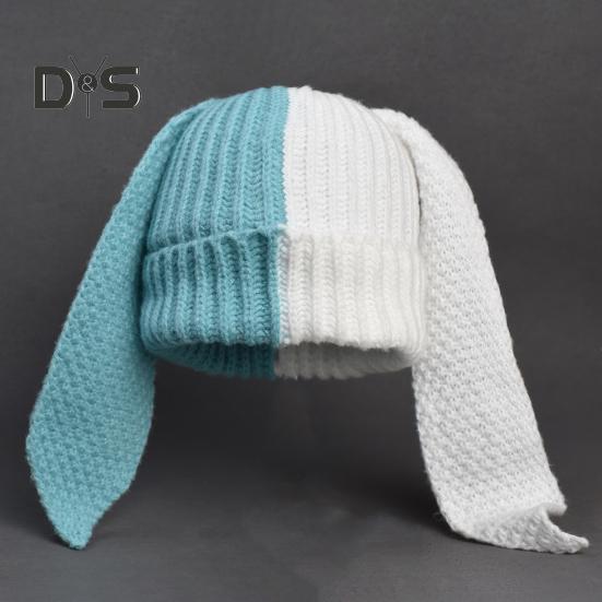 Зимняя вязаная шапка с длинным декором в виде заячьих ушей, контрастного цвета, унисекс, толстая, теплая, высокоэластичная, ветрозащитная, для холодной погоды, для катания на лыжах и т. д.