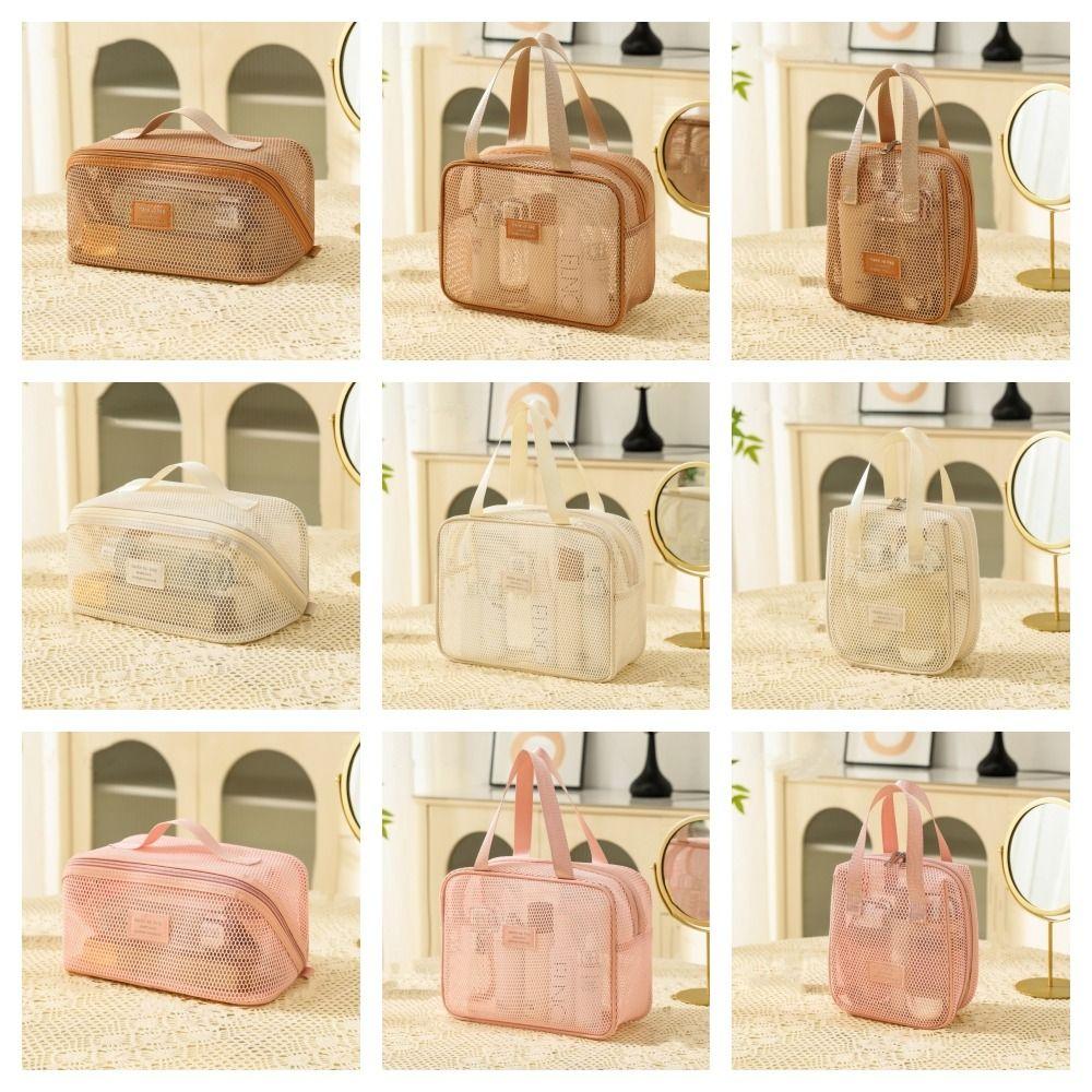 Large Capacity Transparent Mesh Cosmetic Bag Square Storage Toiletry Bag Cosmetic Cases Ladies