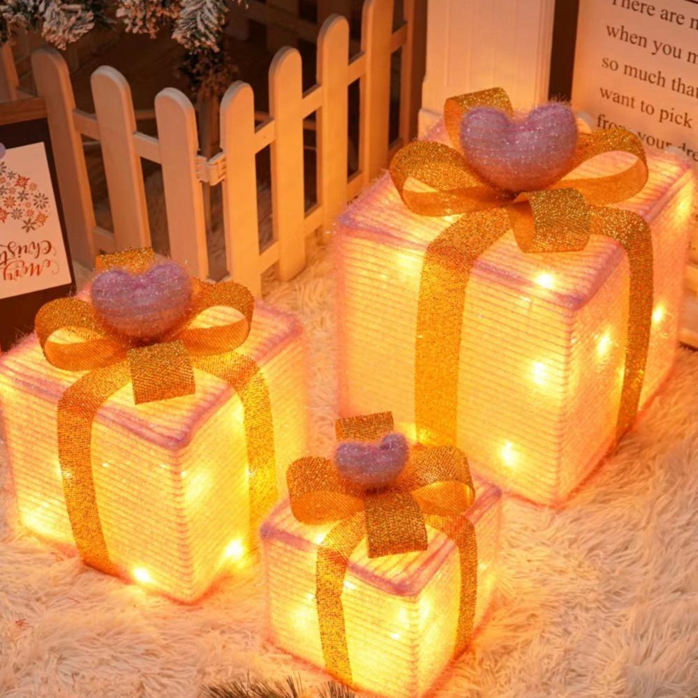 3Pcs Christmas Glowing Decoration Lighted Gift Boxes Set Xmas Lighting Box Party Home Scene Layout