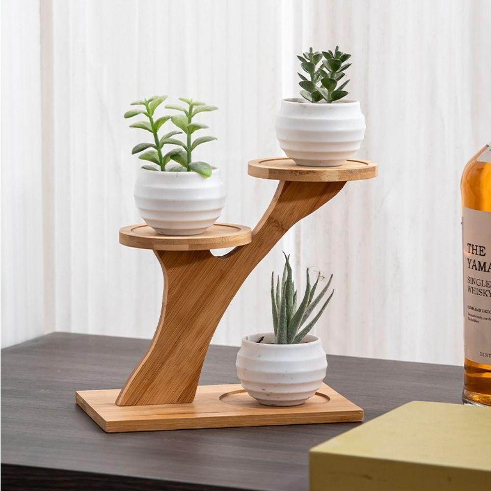 Tree Branch Shape Succulents Bonsai Organizer Bamboo Shelf Desktop Plants Stand for Window