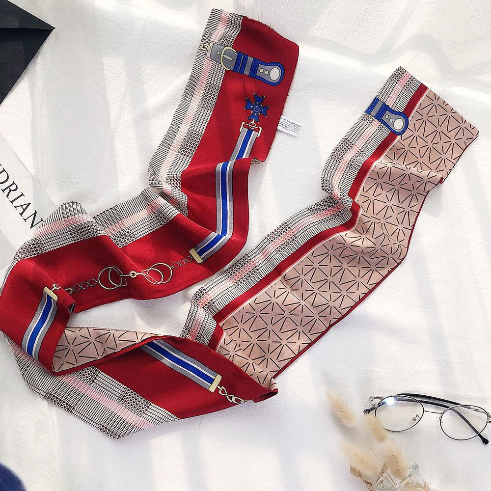 Новый универсальный маленький шарф для женщин, длинный и узкий, милый двухслойный шелковый атласный шарф с изображением пони