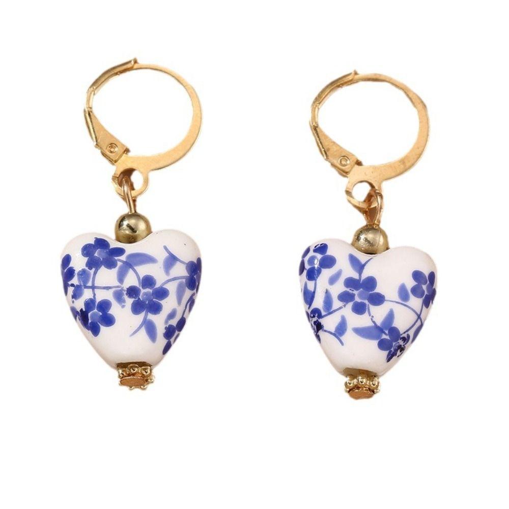 Bohemia Earrings Blue and White Porcelain Earrings Ceramics Flower Beaded Earring  Summer