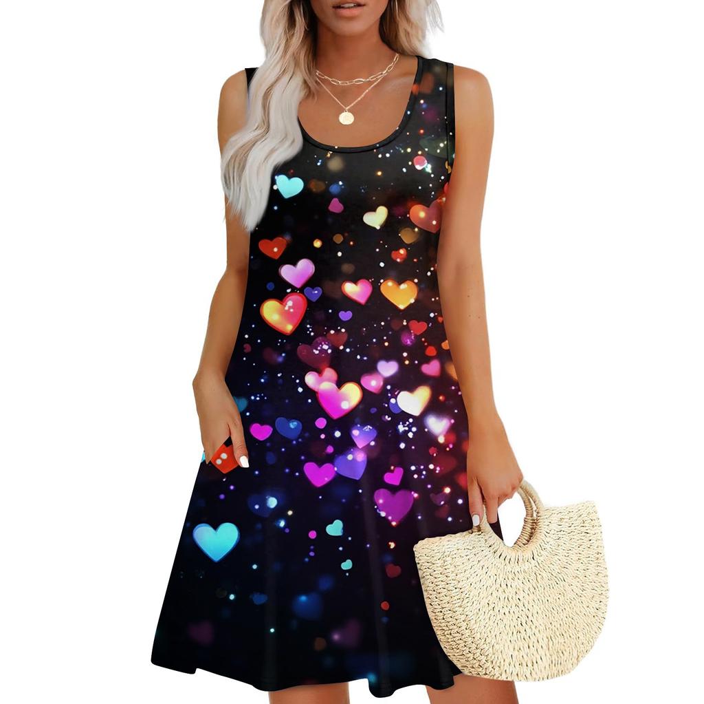 Женский повседневный сарафан с карманами, летнее пляжное платье в стиле бохо, праздничные платья для женщин, футболки, платья с U-образным вырезом, свободные платья-майки