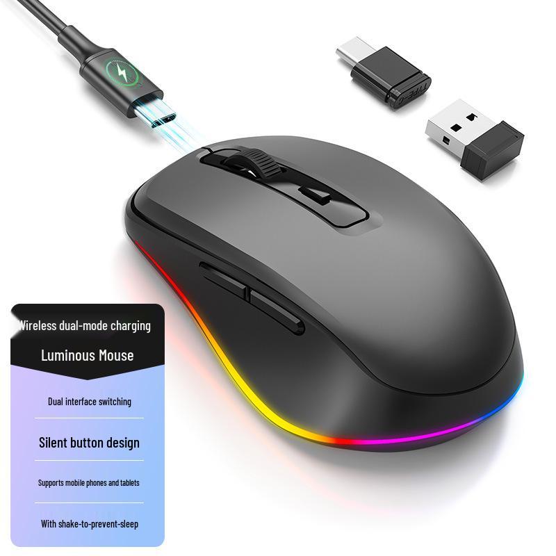 Беспроводная RGB-мышь M106 USB-C, двухрежимная и перезаряжаемая, для настольного компьютера, ноутбука и планшета