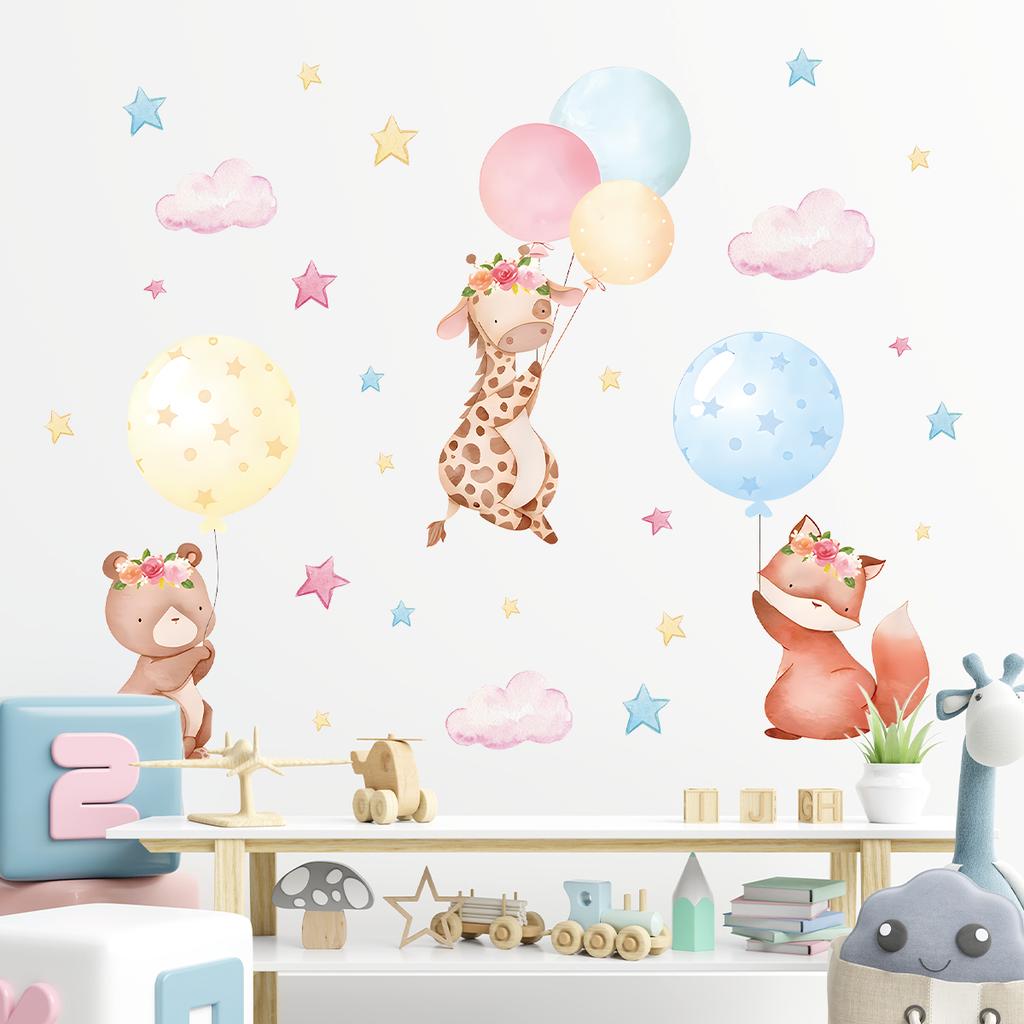 1Pc Cartoon Cute Animals Rabbit Balloon Wall Sticker Decoration for Bedroom Girls Gift Wall Art Home Decor Living Room Kids Room