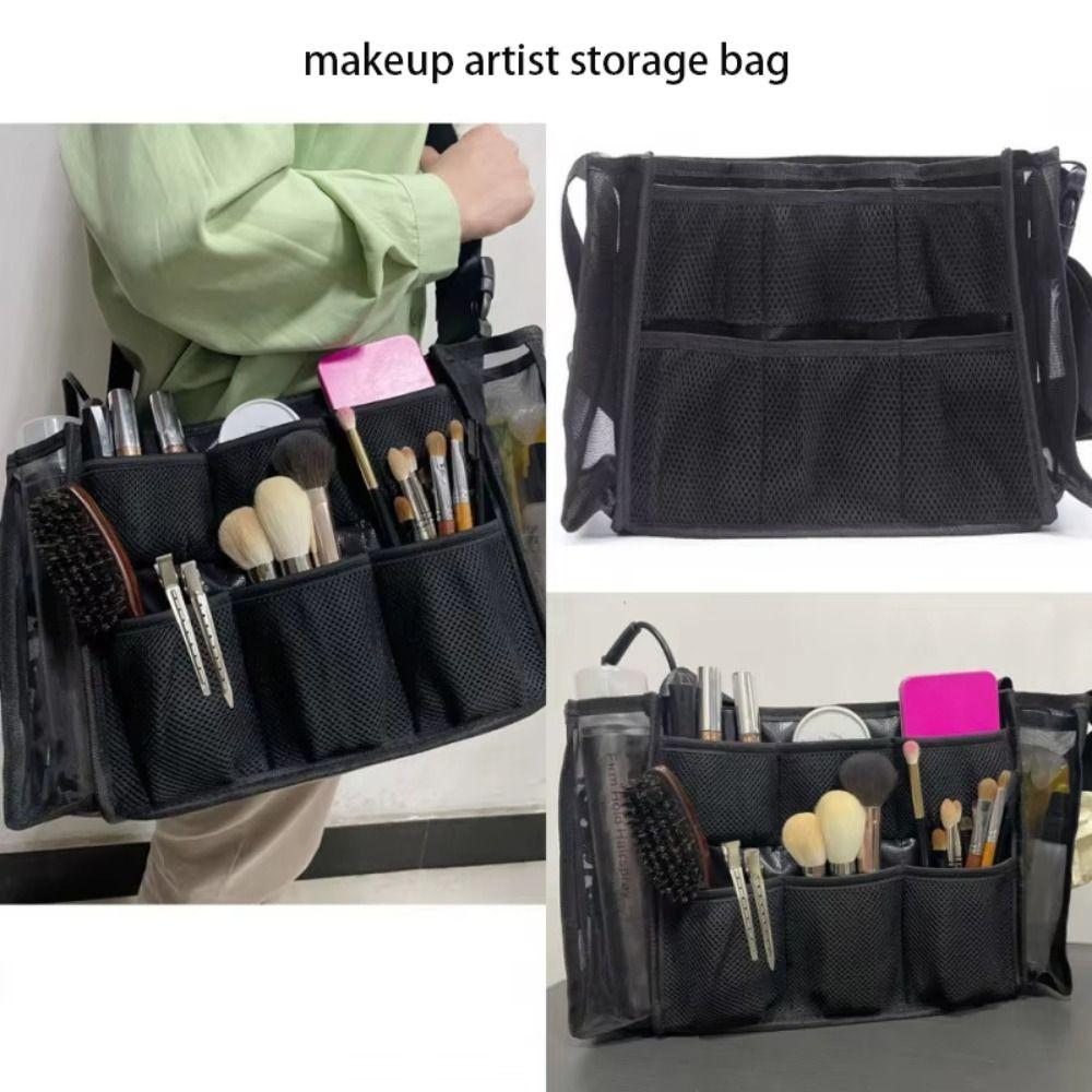 Large Capacity Cosmetic Brush Storage Bag Black Color Hair Stylist Bag Makeup Application