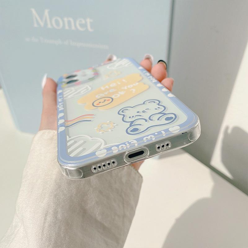 Прозрачный чехол для телефона с изображением медведя из картона для Iphone 14 Plus 13 12 11 Pro Xs Max X Xr 7 8 Se2 Se3, противоударный мягкий силиконовый чехол