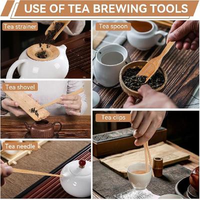 5 Портативный набор для чая Кунг-фу Бамбуковый чайный набор Чайный пинцет Игла Совок Ложка Бамбуковое ситечко Аксессуары для чайной церемонии Подходит для дома Ресторана Чайного дома