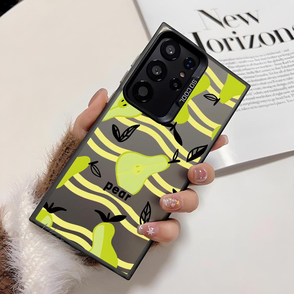 Ins Fruit Fashion Phone Case For Samsung Galaxy S25 Edge S24 S23 S22 S21 S20 Ultra Funda Silicone Silver Cover