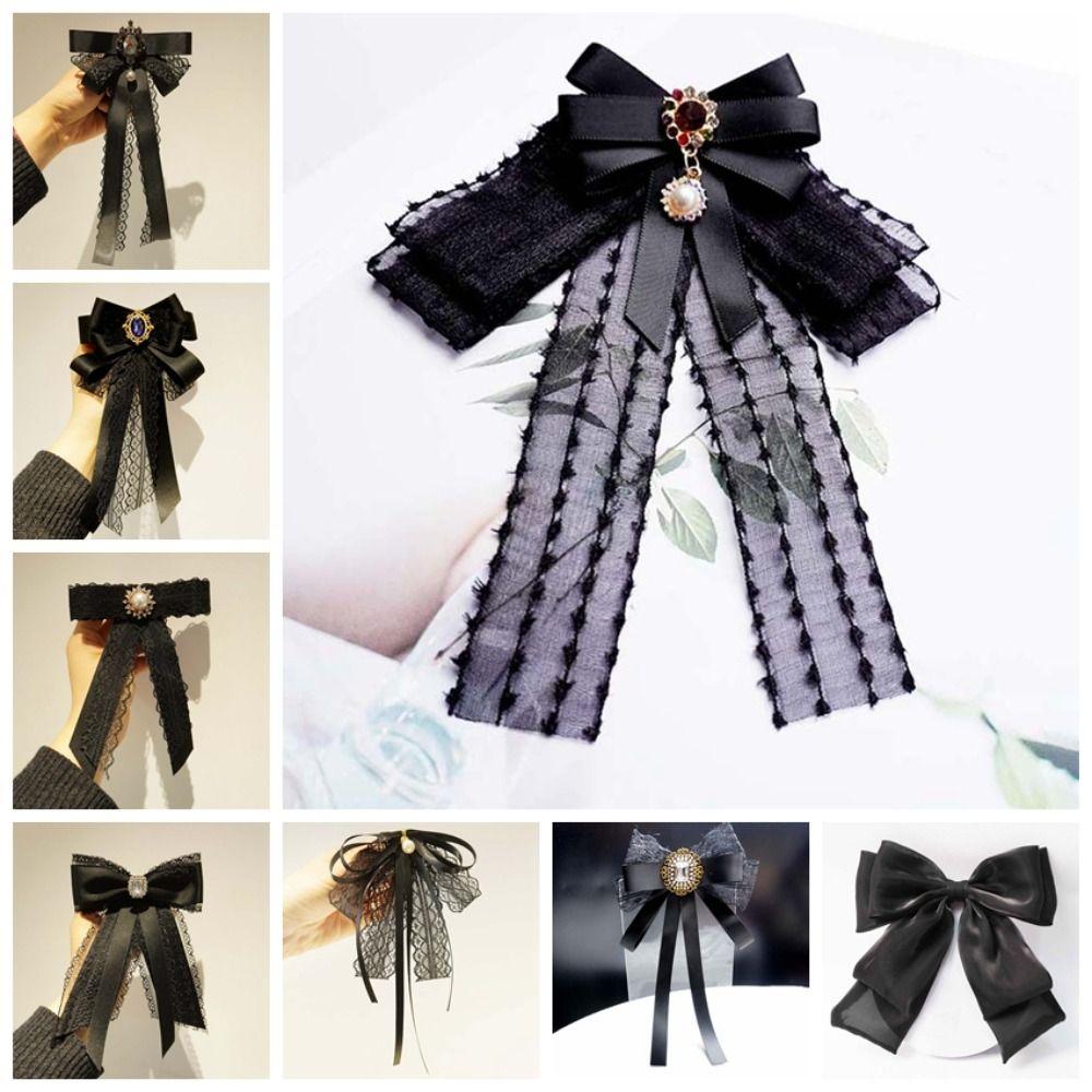 Rhinestone Pearls Tie Black Decoration Shirt Tie Hand-beaded Lace Necktie Women