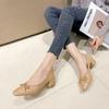Fashion Spring and Summer Large Size Chunky Heels New Spring and Autumn Women's Soft Leather Middle Heel Square Head