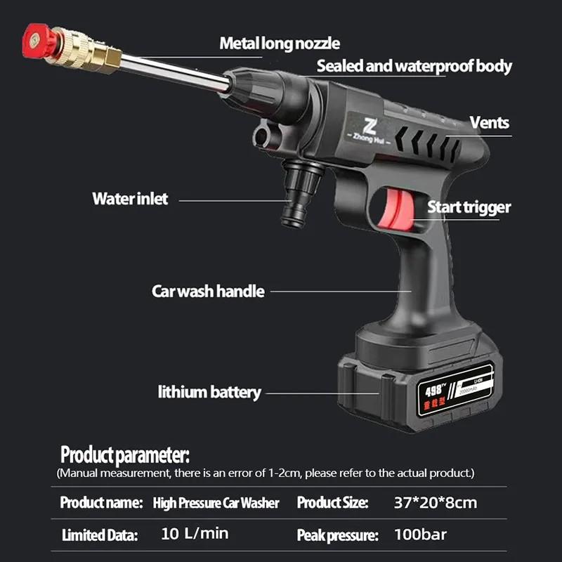 Пистолет для мойки высокого давления 1-30000 мАч, профессиональная машина для мойки автомобилей, подходит для очистки автомобиля, дома и сада