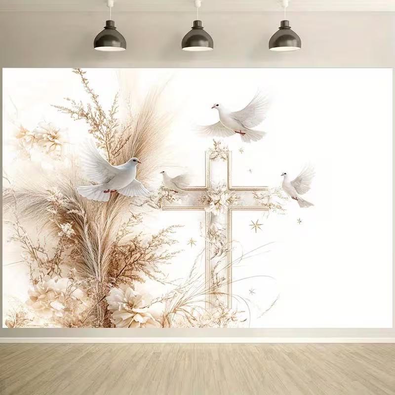 2D Flat Neutral Dried Flower Dove Religious Background