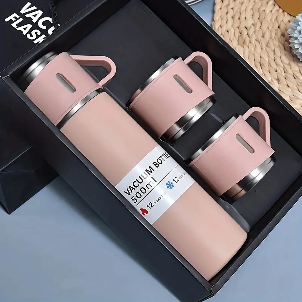 Stainless Steel Vacuum Flask Set Thermal Insulated Bottle Perfect for Hot and Cold Beverages Ideal for Business and School Gifts