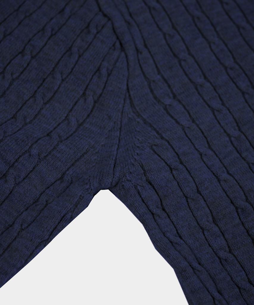 BIRBANTE Soft Washable Cable Collar Knit - Dark Navy