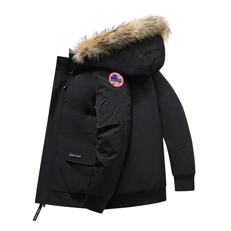 Мужская короткая зимняя куртка на гусином пуху - 80% белого утиного пуха, теплая и утолщенная, в стиле пилот, доступен вариант для пары