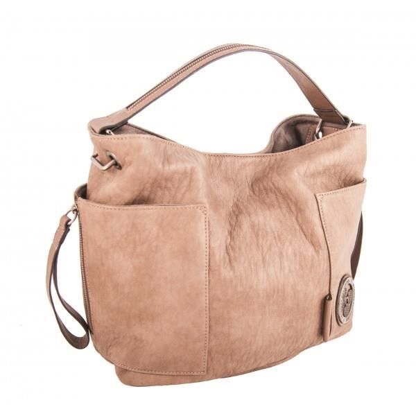 Sac à main - LE TEMPS DES CERISES - Noemi 2 - Taupe - Forme seau - Poignée unique - Compartiments pratiques