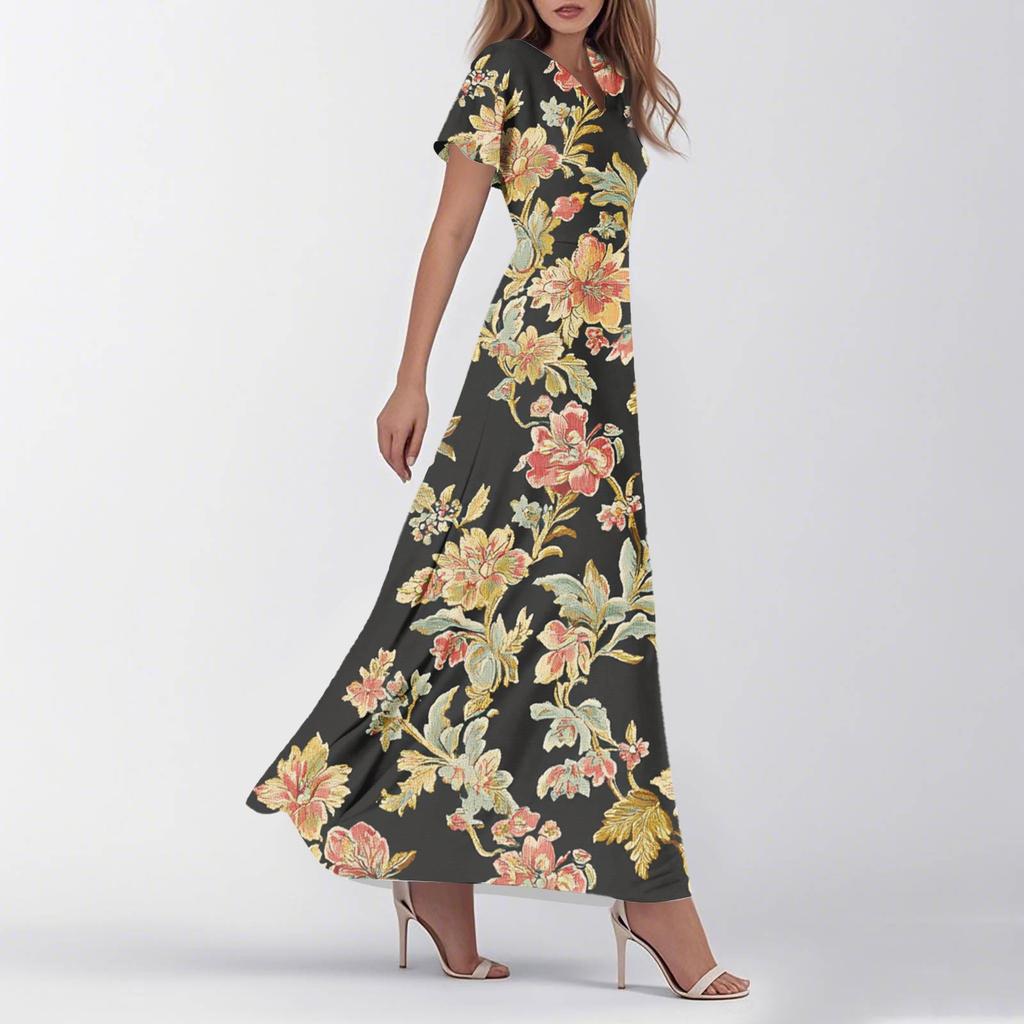 Женское летнее повседневное модное ретро-платье с цветочным принтом и коротким рукавом