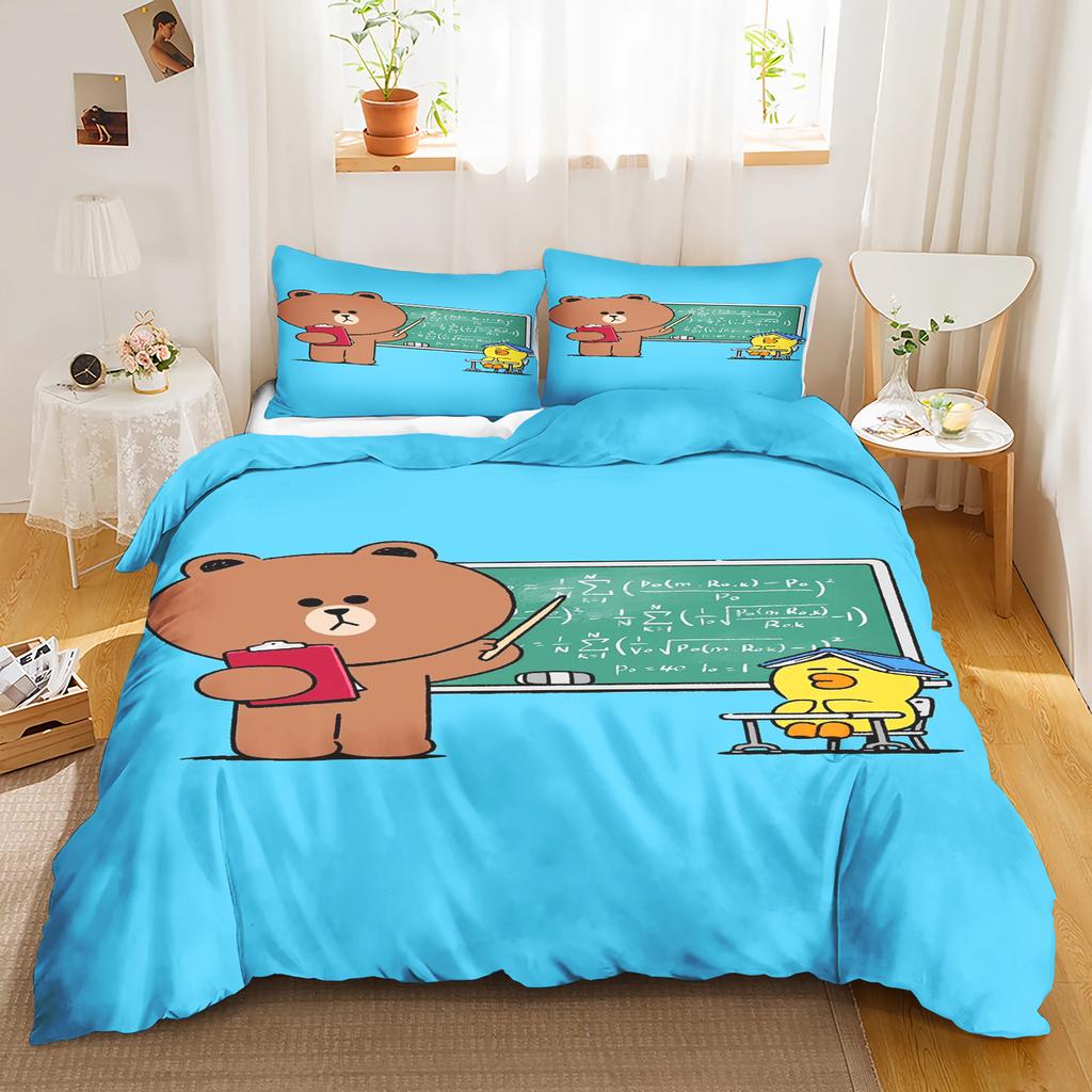 LINEFRIENDS Аниме Домашний Спальня Уютный Нордический полиэстеровый материал подходит для детей и взрослых Комплект из 3 предметов