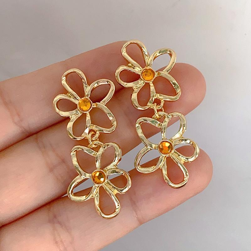 Серьги-подвески с двойным цветком в Корейском стиле, минималистичные, золотого цвета, в стиле хип-хоп, в подарок девушке