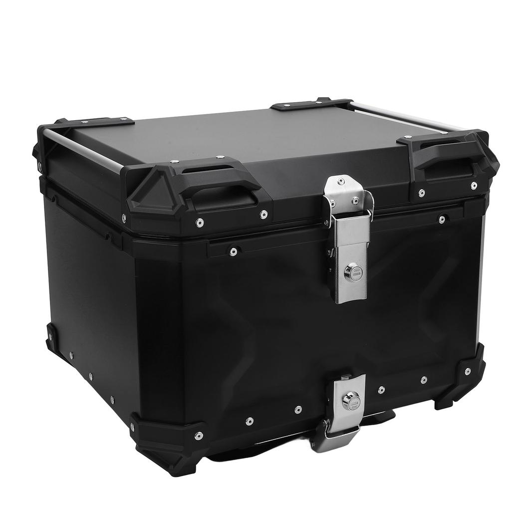 Motorcycle Top Box Aluminum Alloy 55L Quick Release Water Resistant with Safety Lock Reflective Sticker for Helmet Luggage Black
