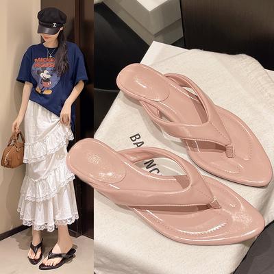 2025 остроносые тапочки отпуск пляжные тапочки средний каблук высокий каблук маленькая толстая подошва танкетка шлепанцы женские летние