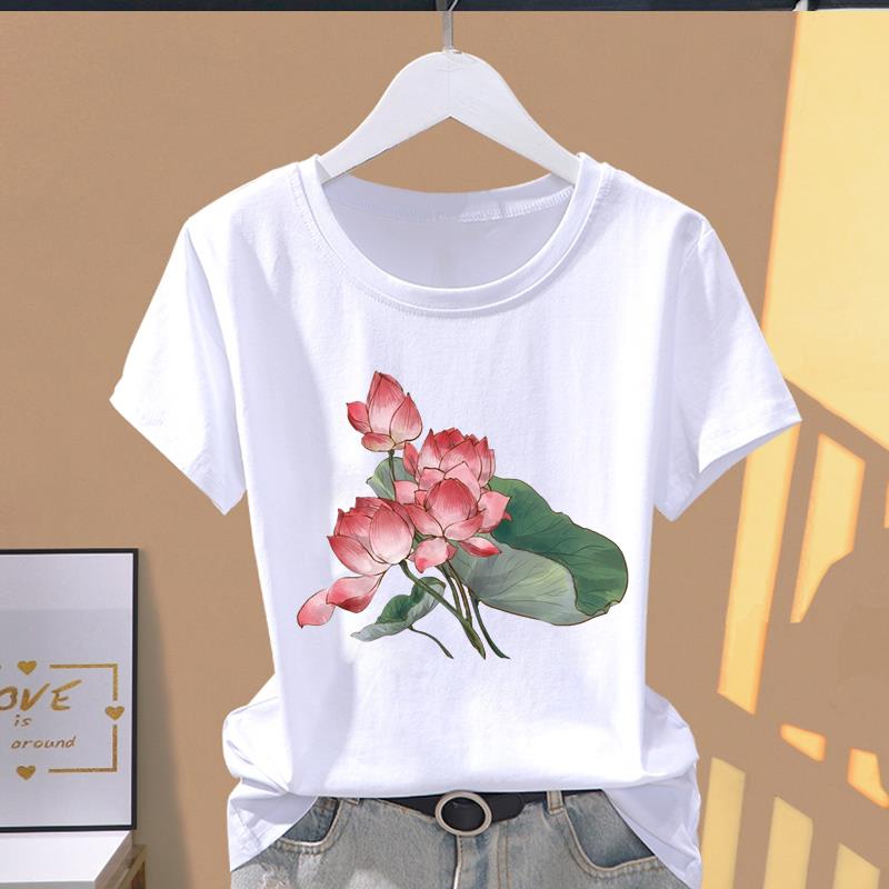 (Asian Size) Graphic Tee T Shirt Lovely Flower Trend Cute 90s Clothing Lady Casual Fashion Print Female Casual Women's Top Short Sleeve T-shirts