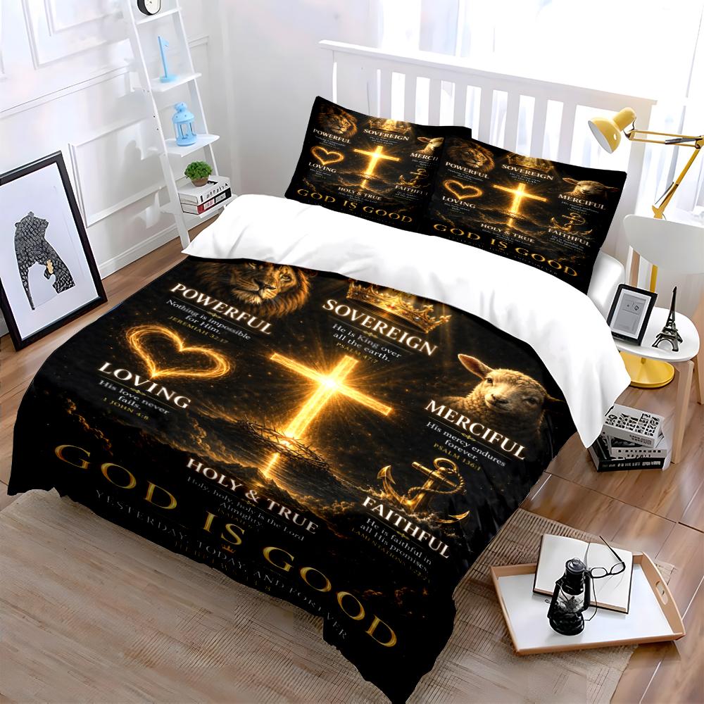 Christian Bedding Set with Cross and Verses Bedding set (1 duvet cover, 2 pillowcases, duvet not included)