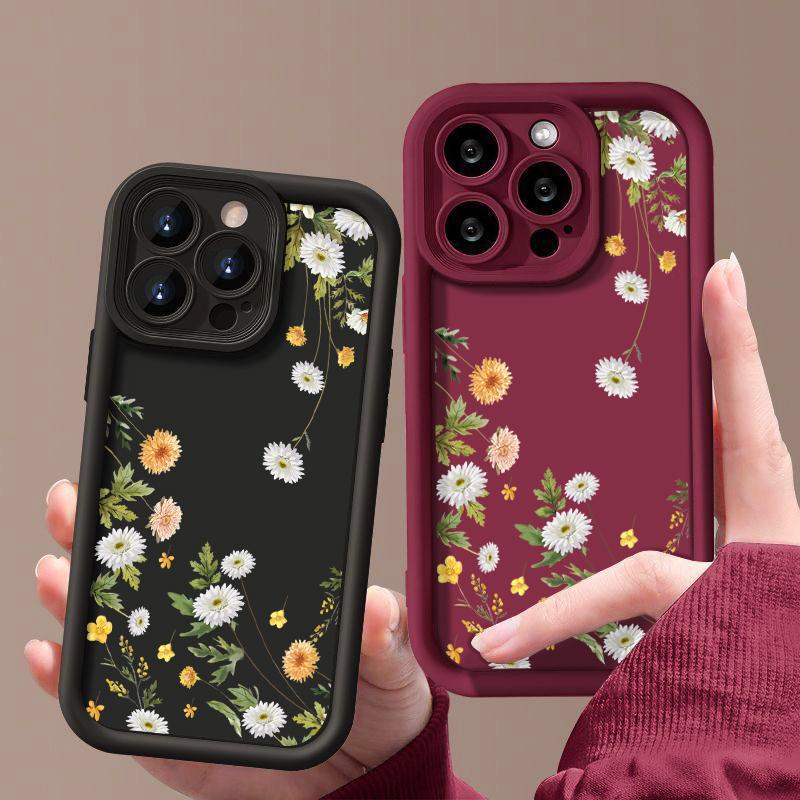 Милый цветочный принт мягкий чехол для телефона TPU для iPhone 16 Pro Max 15 Plus 14 Pro 13 12 11 XR XS 8 7 защита объектива противоударный матовый бампер чехол