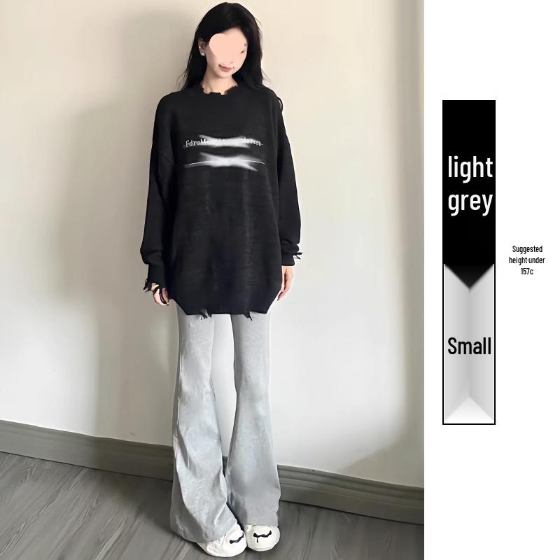 High-Waisted Gray Micro-Flared Women's Sweatpants with Fleece Lining for Spring/Autumn 2025