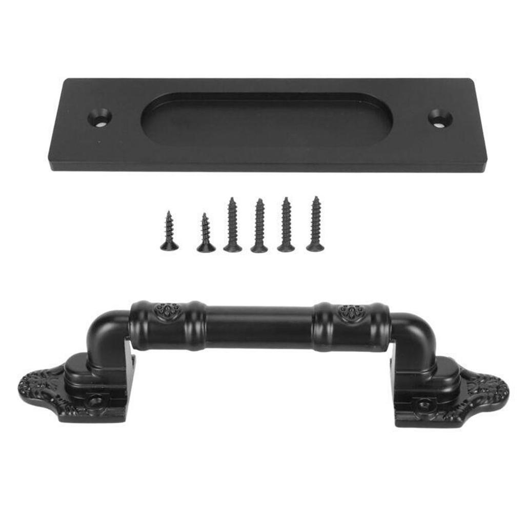 Sliding Door Pull Handle Heavy Duty Black Slotless Metal Pull and Flush Barn Door Handle