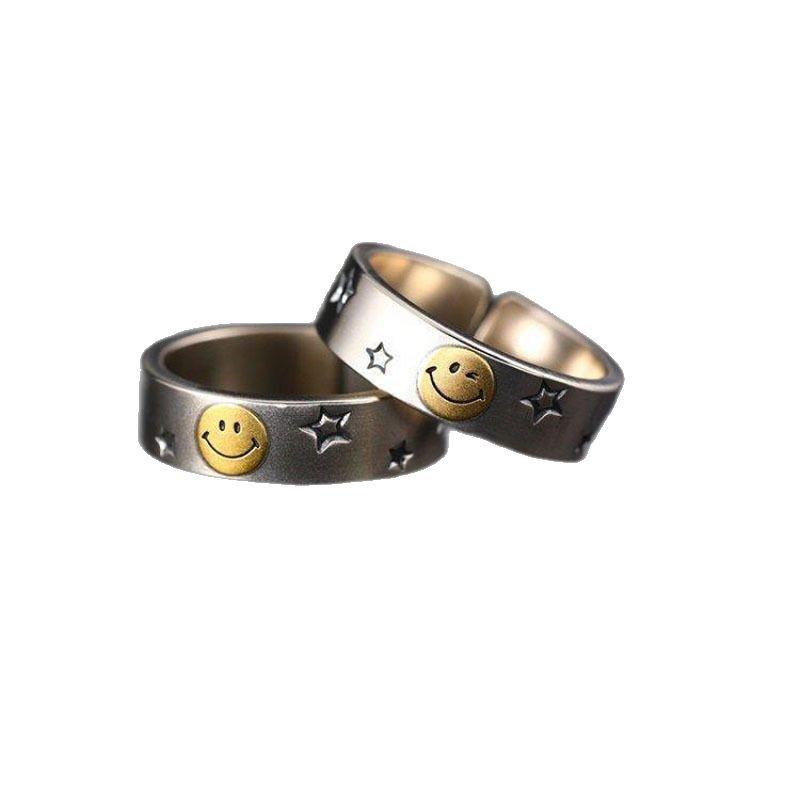 Кольцо с улыбающимся лицом, ретро, старая звезда, игральная карта, открывающееся, мужское и женское, нишевый дизайн, подарок для друзей