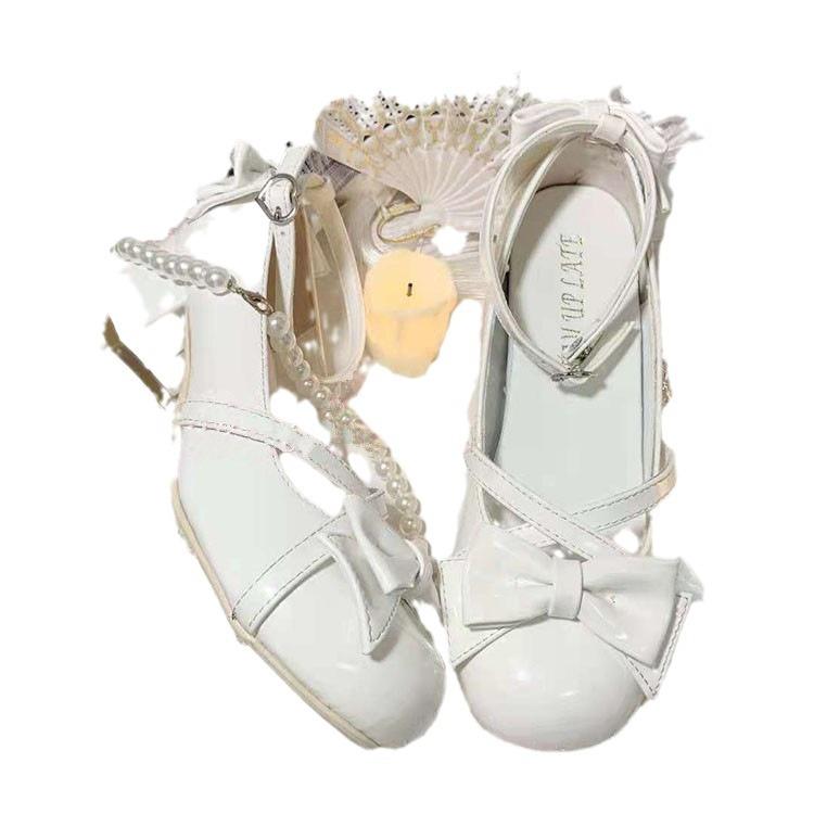 Туфли Мэри Джейн женские лето 2025 новые крест с бантом Лолита элегантные круглые туфли на толстом каблуке одинарные женские