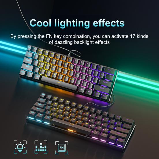 61-клавишная механическая клавиатура с эффектами RGB-подсветки, эргономичный дизайн, регулируемая универсальная проводная игровая клавиатура Plug-Play