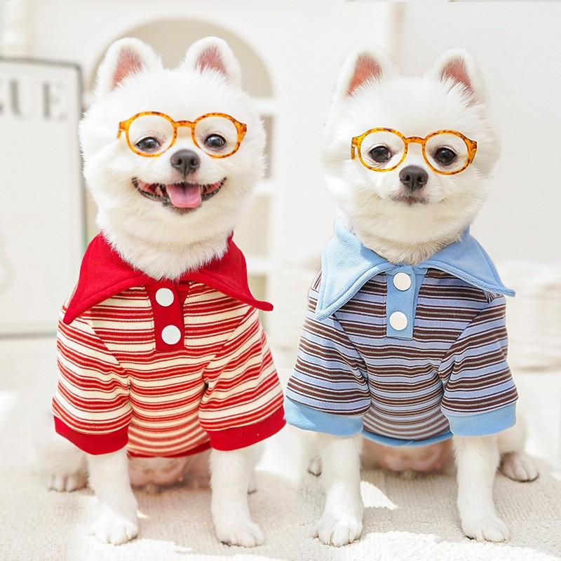 Pet Polo Shirt With Stripe Design Warm Fleece Dog Cat British Shorthair Hairless Cats Fall Winter